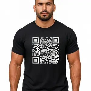 Menswear Funny FU QR Code T-Shirt, Black Cotton Crew Neck Shortsleeve Tee, Classic Lightweight Fitted Cut, Comfortable Versatile Casual Graphic Top for Men, Stylish Streetwear Everyday Wear, Tshirt, Men's T Shirts tiktokshopspringglowup