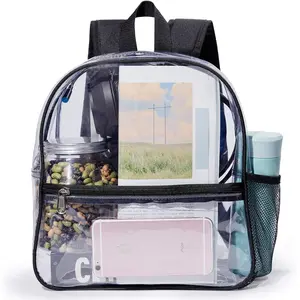 Mini Clear Backpack 12"x6"x12" Stadium Approved See Through Bag  PVC Small Transparent Backpacks for Festival  Event Concerts, Black