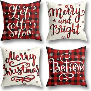 Christmas Decorations Christmas Pillow Covers 18X18 Inches Set of 4 Farmhouse Buffalo Plaid Black and Red Throw Pillow Case Winter Holiday Christmas Decor Home Sofa Couch Cushion Indoor Decorations No Brand