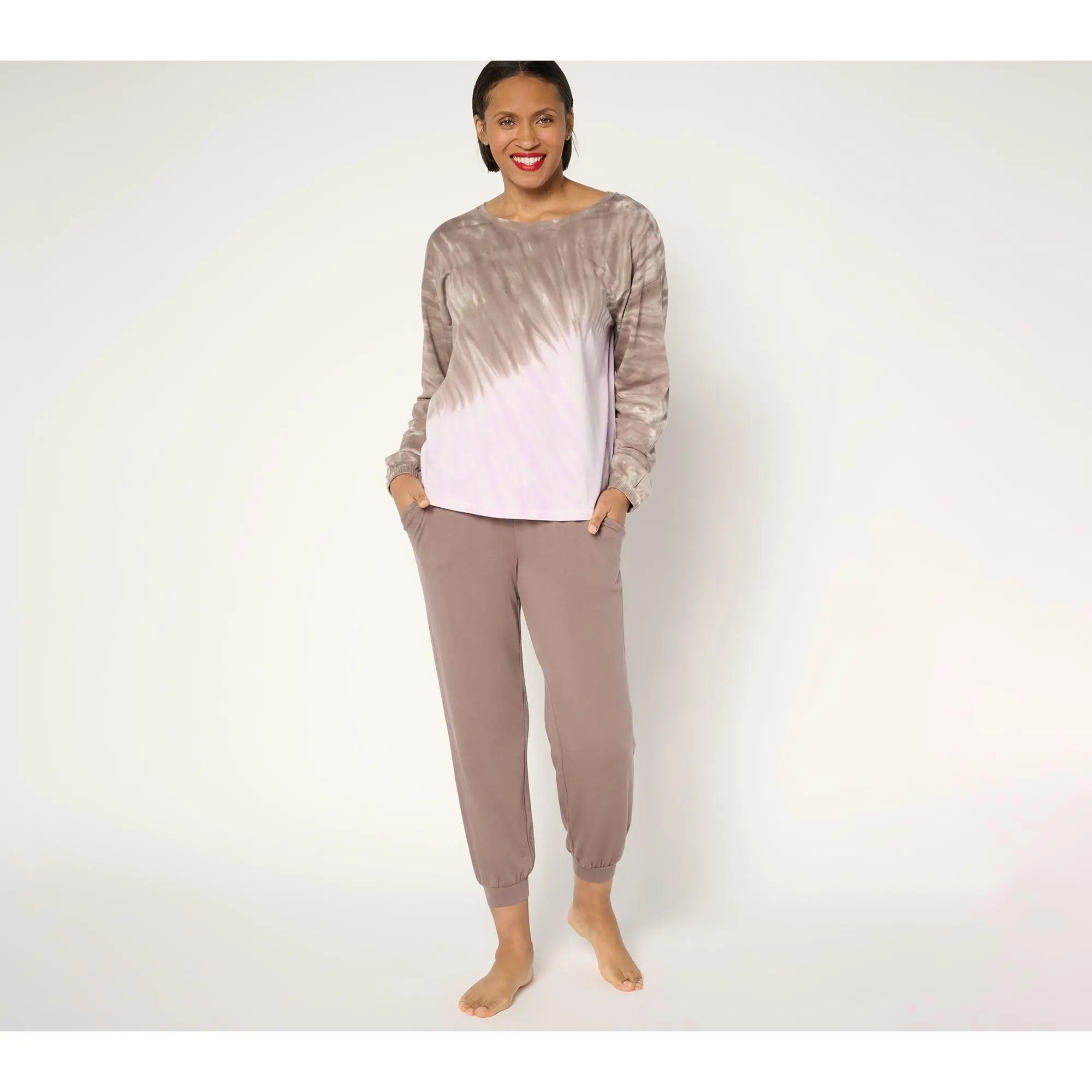 AnyBody Regular Cozy Knit Tie-Dye Top and Jogger Set
