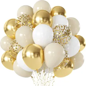 50 golden and white balloons | 10 inch latex balloons, suitable for birthdays, anniversaries, weddings, bridal showers, party decorations