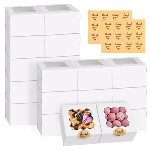Cookie Boxes, Bakery Box with Window, Mini Cake, Treat, Dessert, Pastry for Donuts Macaroon Chocolate Candy (with Stickers)