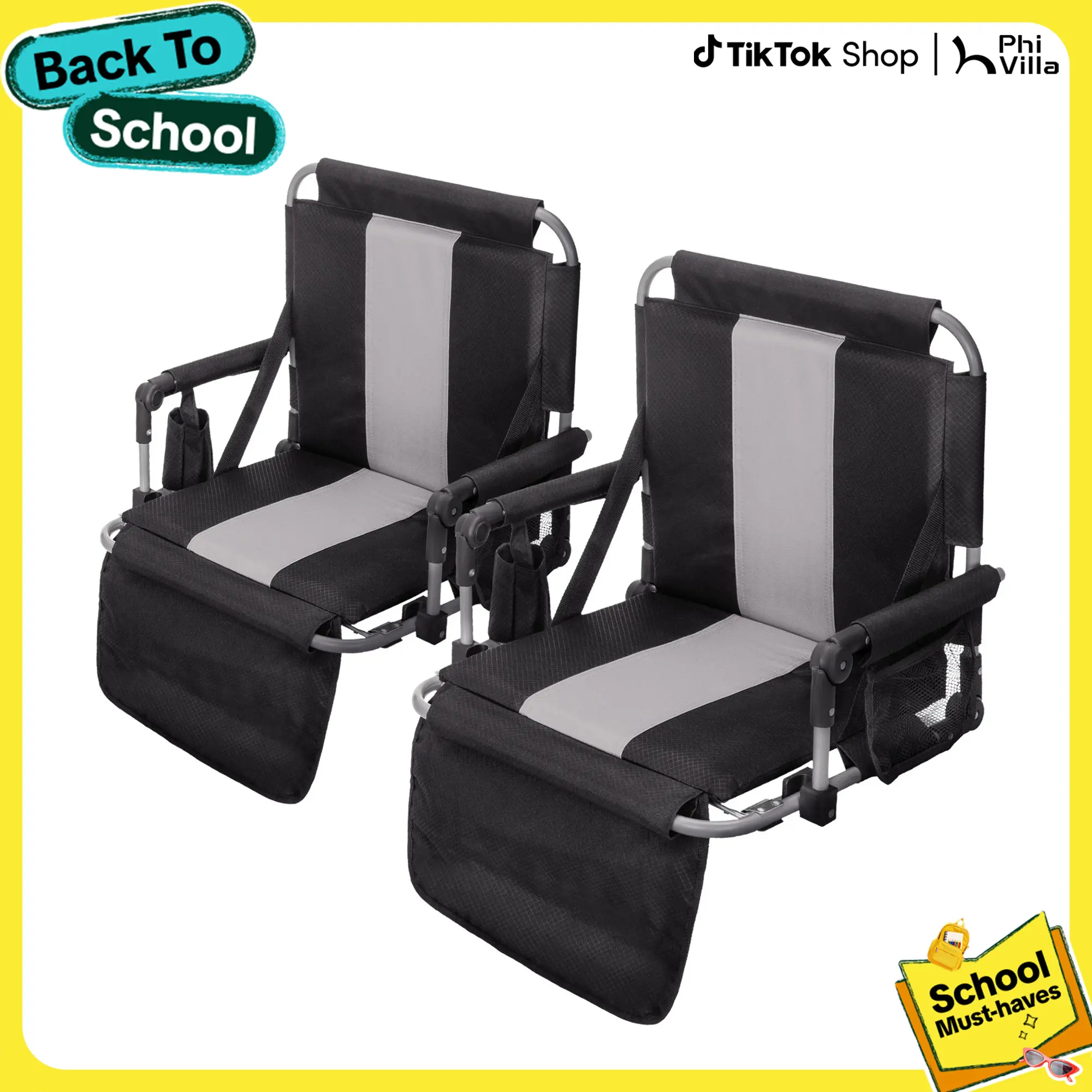 DealsForYouDays PHIVILLA Home Folding Stadium Seat Bleacher Chair with Cup Holder, Mesh Bag and Hide Hooks, Portable Stadium Chair with Back and Cushion for Football, Baseball & Sports Events