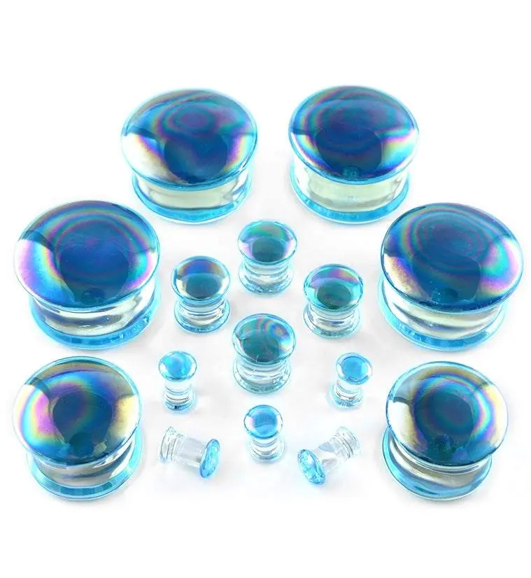 Blue Oil Splash Glass Plugs Blue Oil Splash Glass Plugs