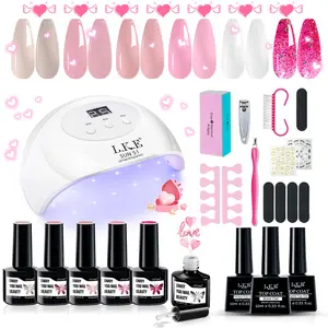 LKEnail Gel Nail Polish Kit with UV Light Starter Kit, 72W UV LED Nail Lamp 6 Colors Nude Pink White Gel Nail Polish Set Gel Base and Matte Glossy Top Coat Nail Gel Polish Soak, Nail Art DIY Manicure Gel Nail Kit Valentine's Day Gifts