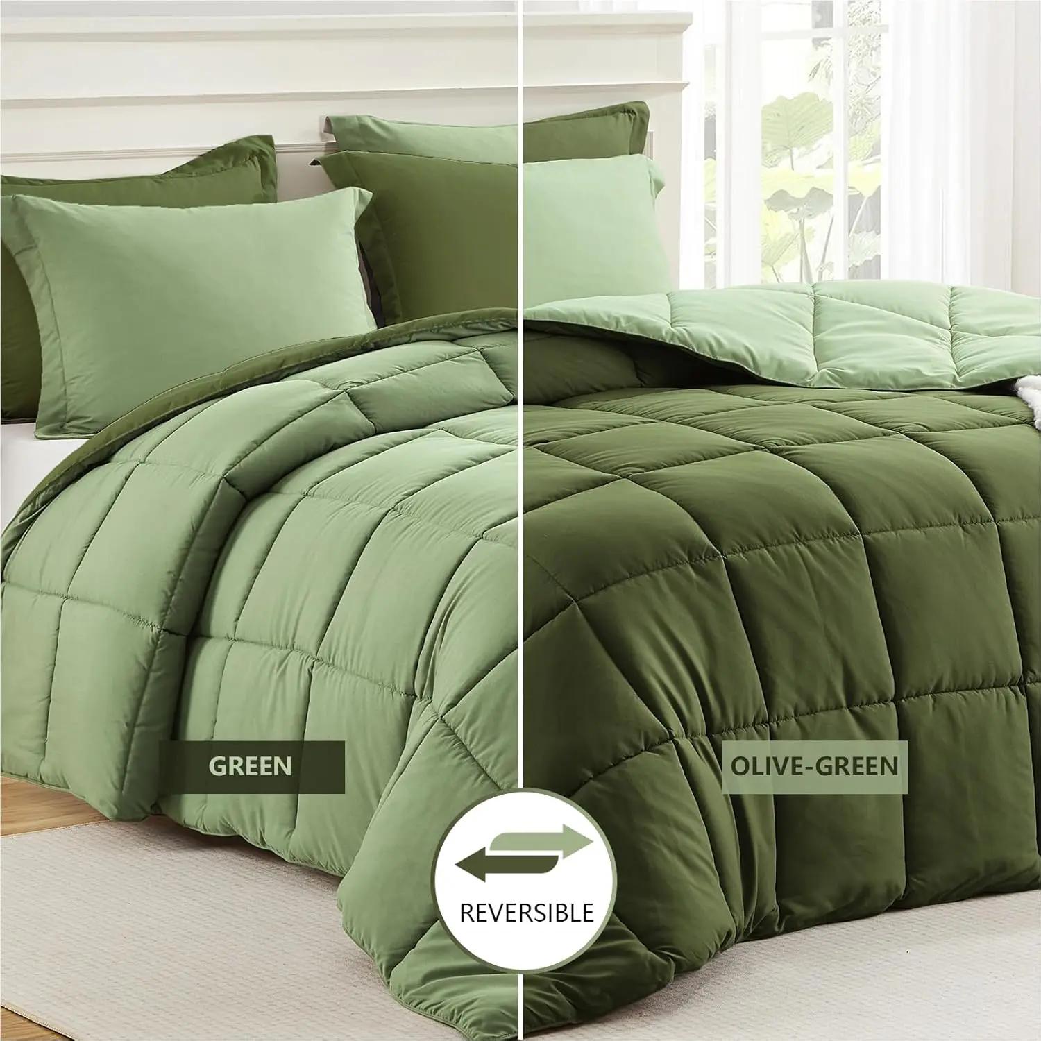 Queen Comforter Olive Green, Comforters Queen Size, Lightweight Down Alternative Comforter Full Size 3 Sets Olive/Sage Green
