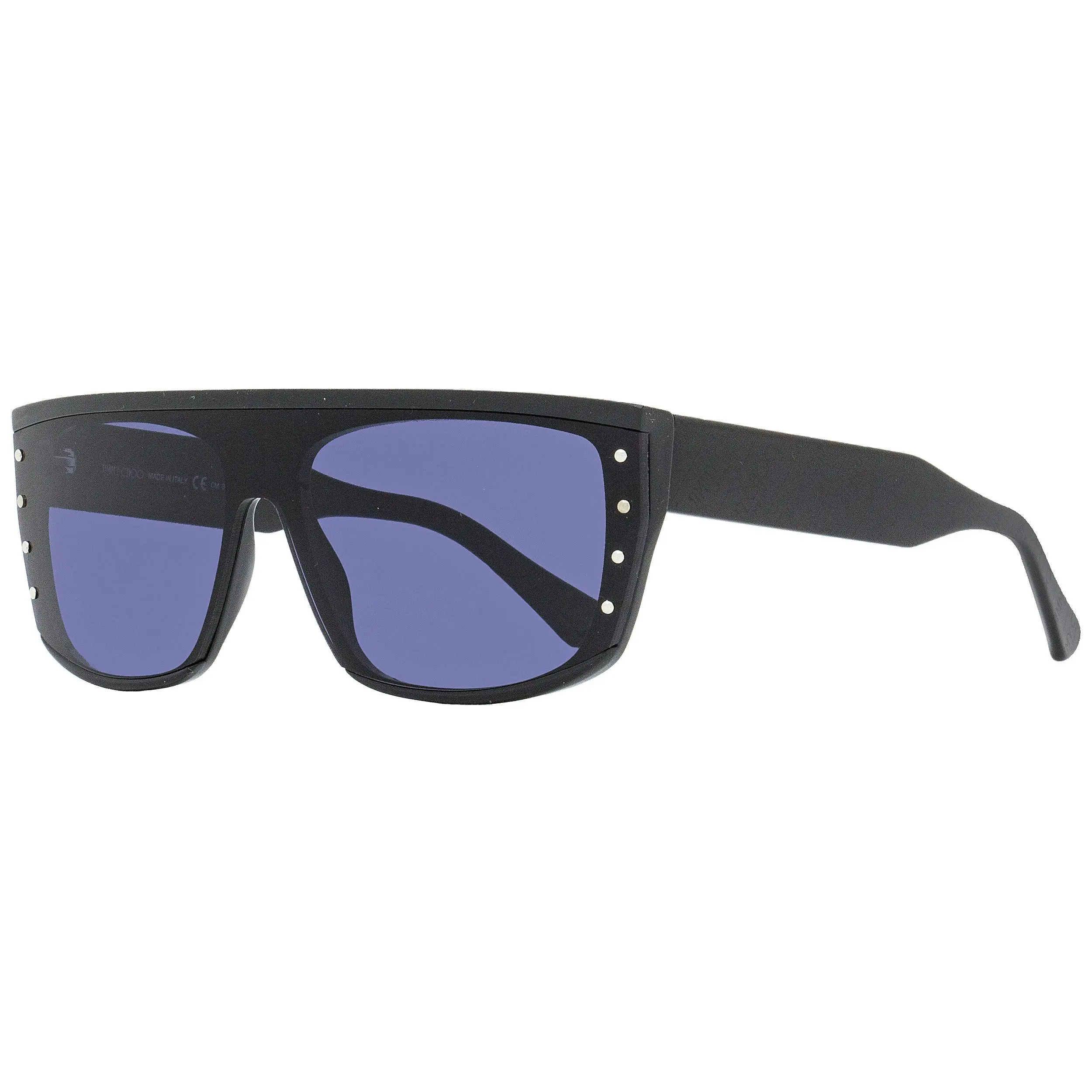 Jimmy Choo Rylan/S Shield Sunglasses - 99mm Black Full-Rim Frame, Exposed Rivets, Laser Etched Details, PC Lens, Statement Frame Glasses