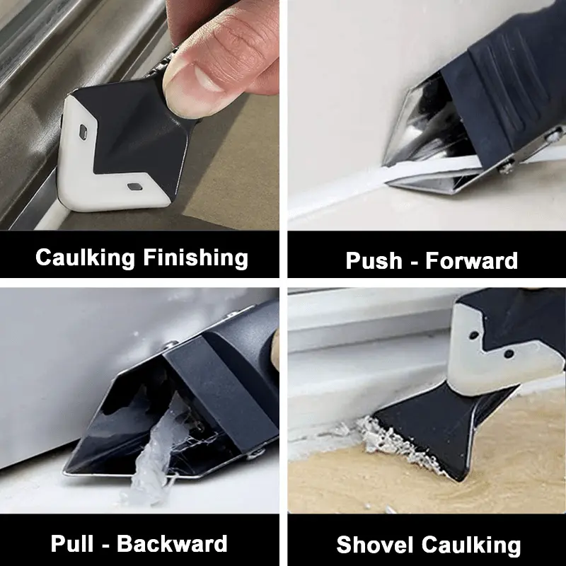 Silicone Caulking Tool Kit, 3 in 1 Caulk Remover & Grout Removal Tool, with 4pc Glass Glue Angle Scraper