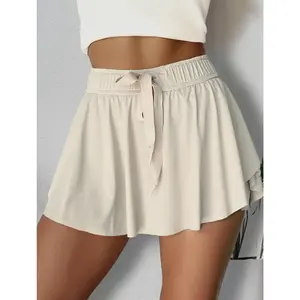 Drawstring High Waist Lined Tennis Skort