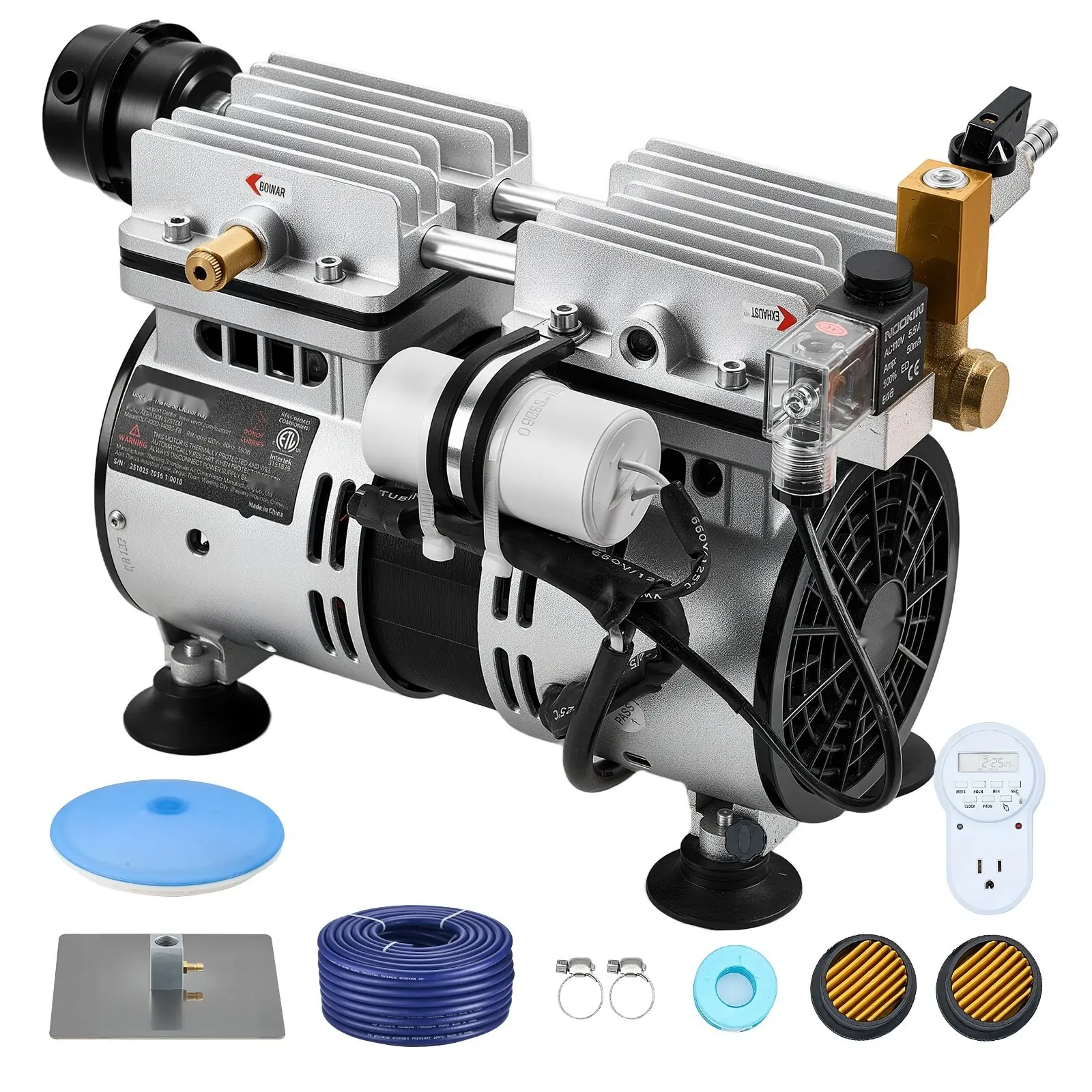 Pond Aeration System With 5.2 CFM Energy Efficient Aerator For Lakes Up To 3 Acres, 3/4 HP Air Compressor, Includes 1 Diffuser And 100 Ft Weighted Tubing, Outdoor Pond Aerator Pump For Deep Water Oxygen Circulation