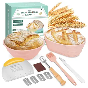 2 Pcs Silicone Banneton Bread Proofing Baskets, Sourdough Bread Baking Supplies, Round+Oval Foldable Baking Basket, Complete Set for Bread Making With Essential Tools and Gifts Pink