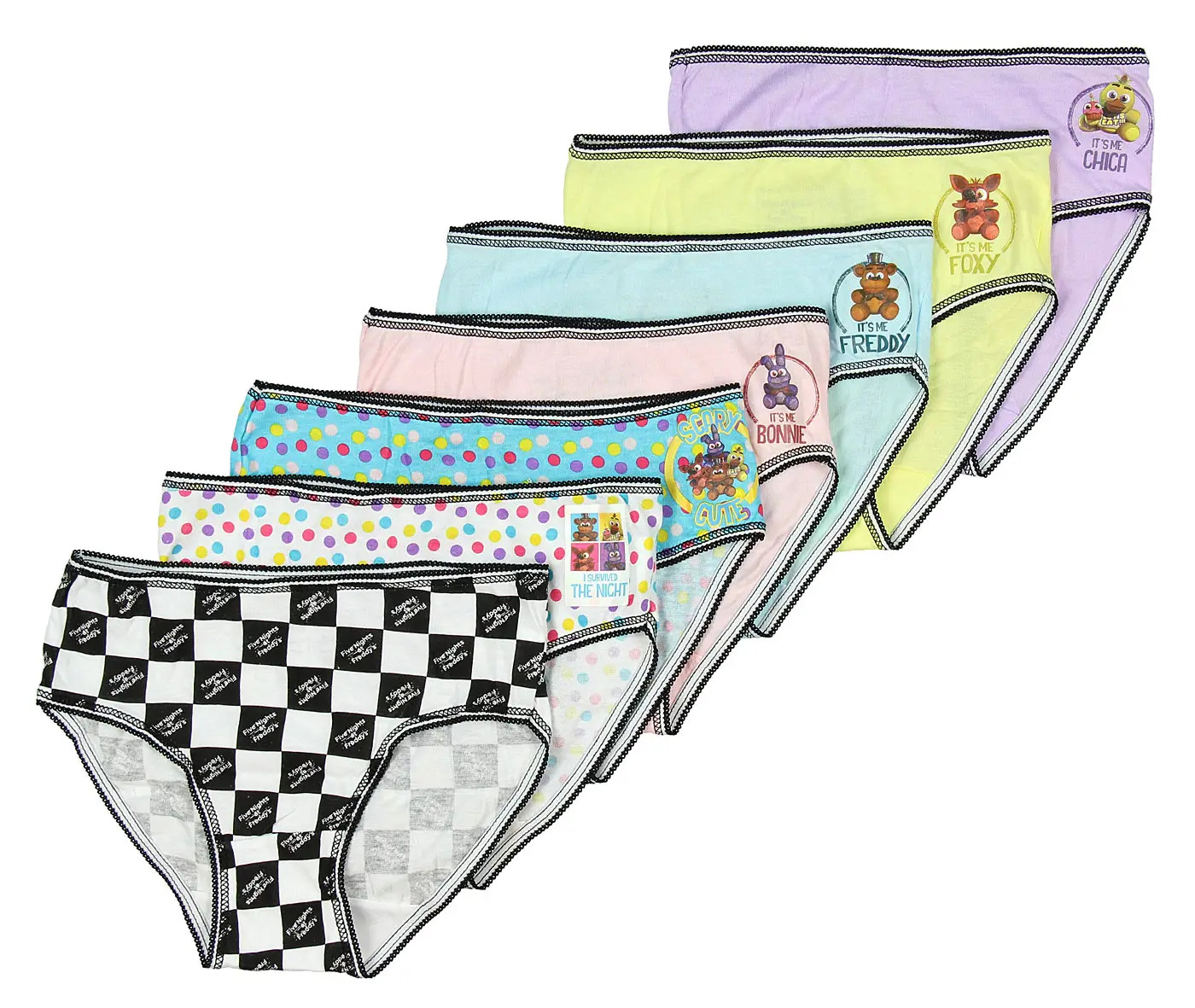 Five Nights at Freddys Little Girls 7 Pack Brief Style Panties