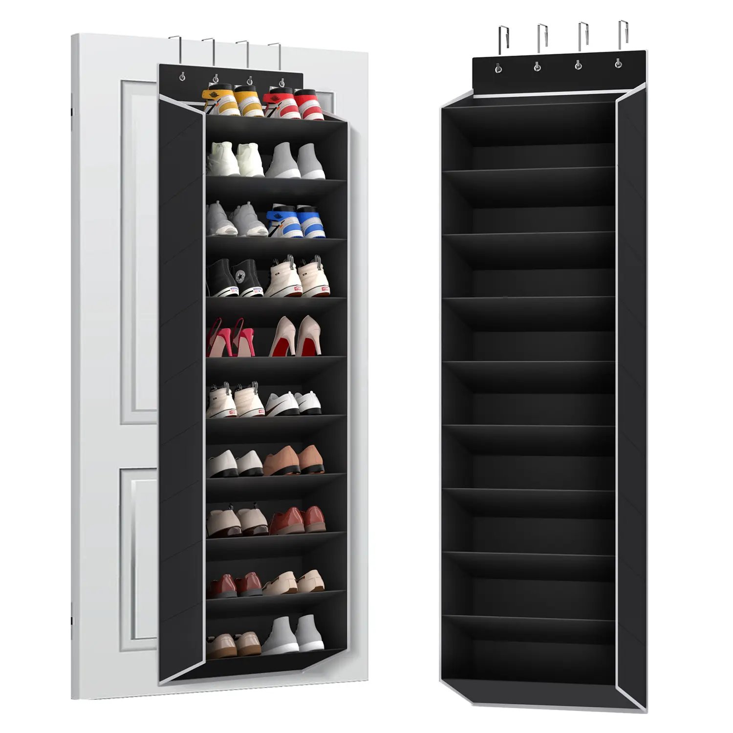 10 Tiers Large Size Over the Door Shoe Organizer Storage, Hanging Shoe Rack for Door with Deep Pockets, Fit 20 Pairs Shoe Shoe storage Bag for Sneakers and Boots (Black)