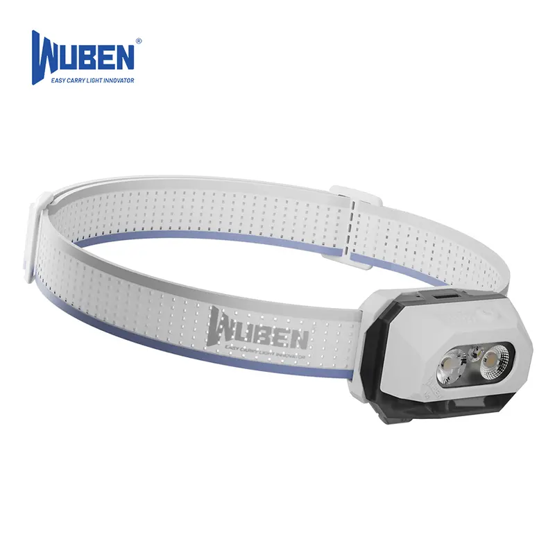 WUBEN H4 Rechargeable Headlamp with Gesture Control, Super Bright 800 Lumens Dual LED Spot/Flood, IP68 Waterproof, Red Safety Light, 90° Adjustable, Dual-Power (Rechargeable & AAA), 80g Ultra-Light for Camping, Work, Super Bright Light, Torch Lighting, Ad