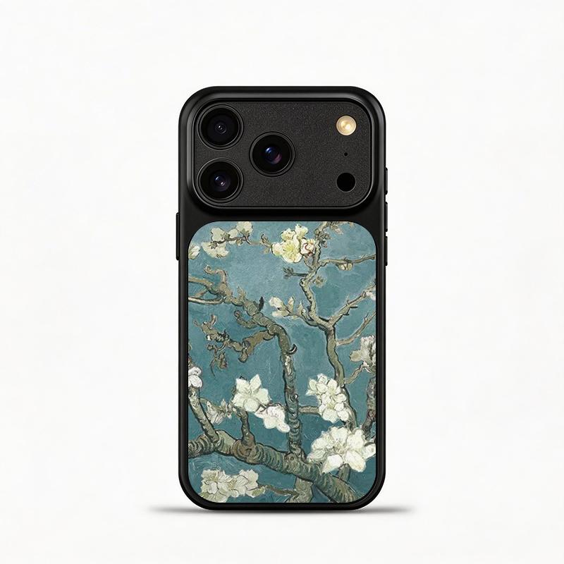 Glass Shockproof Electroplated Silver/Black Branch Flower Oil Painting iPhone 17ProMax Cover Precise Hole Alignment For Lens Frame 15ProMax Anti-yellow | 14ProMax Anti-fall | 13ProMax Ultra-thin Design 16ProMax AirPhoneCase