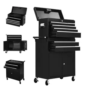 GARVEE 8-Drawers Tool Chest, Assembled Rolling Tool Chest with Wheels,  Metal Tool Cart Detachable Toolbox with Lock for Workshop Mechanics Garage (Black)