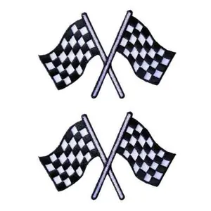 Checker Flags Racing Embroidered [Iron on Sew on 2.1 Inch Patch] 2 Piece for Jackets, Vests, Hats, Backpacks, and Tactical Gears.