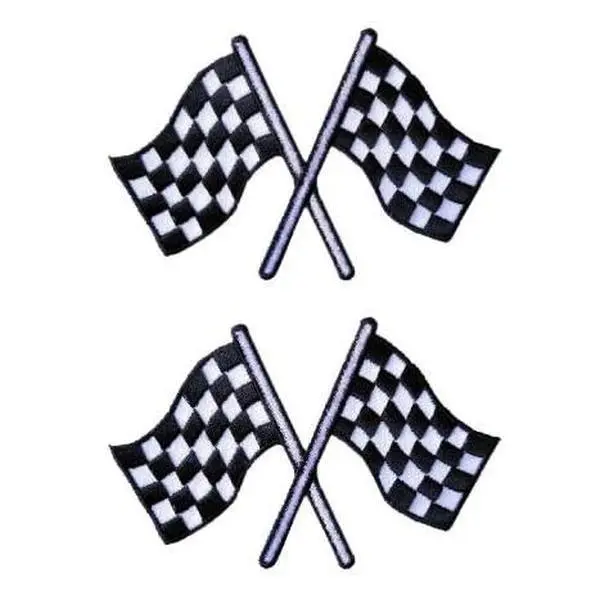 Checker Flags Racing Embroidered [Iron on Sew on 2.1 Inch Patch] 2 Piece for Jackets, Vests, Hats, Backpacks, and Tactical Gears.