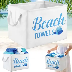 Yungyan Beach Towel Storage Basket Bin and Organizer Large Pool Beach Towel Storage Basket Waterproof Canvas Cube with Handle Shower Gift for Outdoor Summer Seaside Home Clothes Book Toys Organization