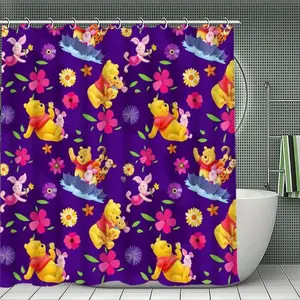 DISNEY CLASSIC Winnie the Pooh and Friends Shower Curtain, Cheerful Floral Design, Cute Piglet, Fun Tigger, 12 Durable Hooks, Home Decor, New Home Gift Selection
