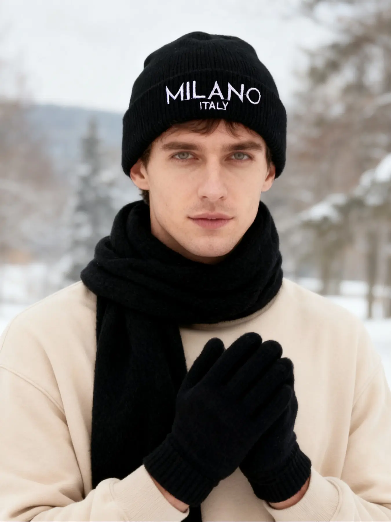 Warm Winter Knit Beanie Milano Italy Embroidery, Soft Windproof Fashion Headwear, Cozy and Stylish Winter Accessory, Fitted Hat