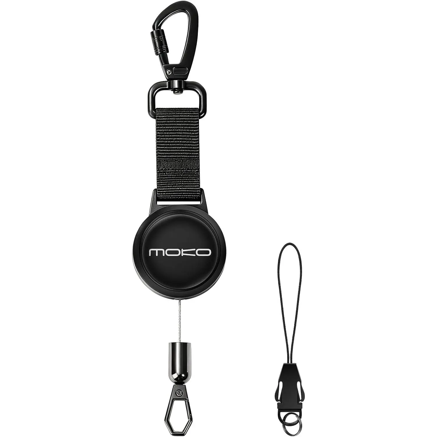 MoKo Heavy Duty Retractable Badge Reel or Keychain with Lockable Carabiner | 27.56" Steel Cord Retractable Lanyard with Quick Release Strap for Keys, ID Badges and Other Small Items, 8.0OZ, Black