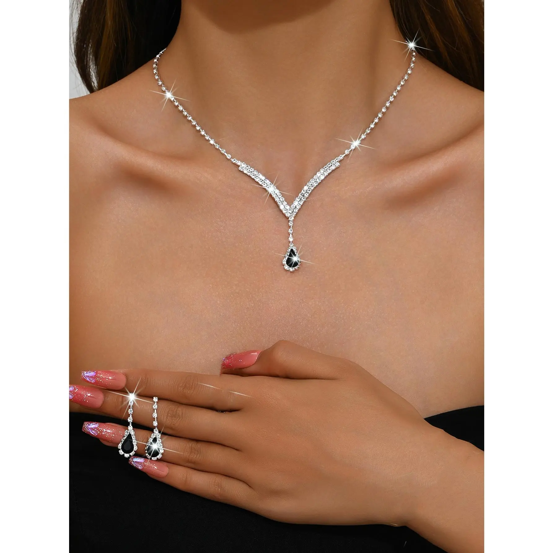 630 Silver Black Diamond Set