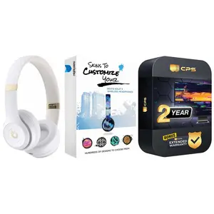 Beats Solo 4 Bluetooth Wireless On-Ear Headphones with MightySkins Protective Skins and 2 Year Extended Warranty Bundle - Warm White