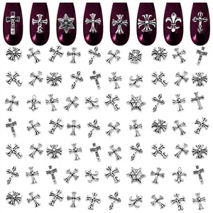 100 Pcs Cross Nail Charms and Gems - Nail Cross Charms for Nails Design Silver Nail Charms Y2k Nail Gems for Nails 3d Nail Charms Bulk Nail Jewels - Nail Art Charms Nails With Charms Cross Nail Charm