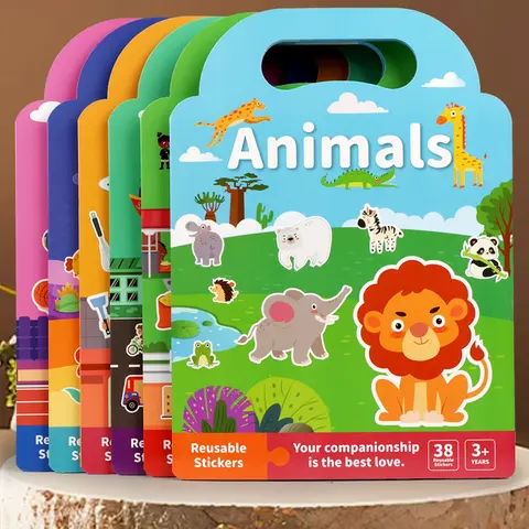 Hatwoo Reusable DIY Kids' Sticker Books (3 Pack/6 Pack) - Craft Paper, Self-Adhesive Cartoon Animal+Ocean+Vehicle Stickers, Portable Quiet Busy Paste, Reuse & Reposition, 3+ Years Sports/Riding Creative Toy, Decorate Cups Laptops & More, Christmas Gift