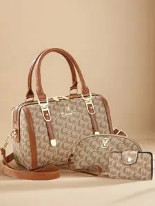 Luxury Print Women's Handbag Set, 2026 Spring Summer New Ladies' Boston Bag, 3-Piece High-End Gift for Friends Mothers Day