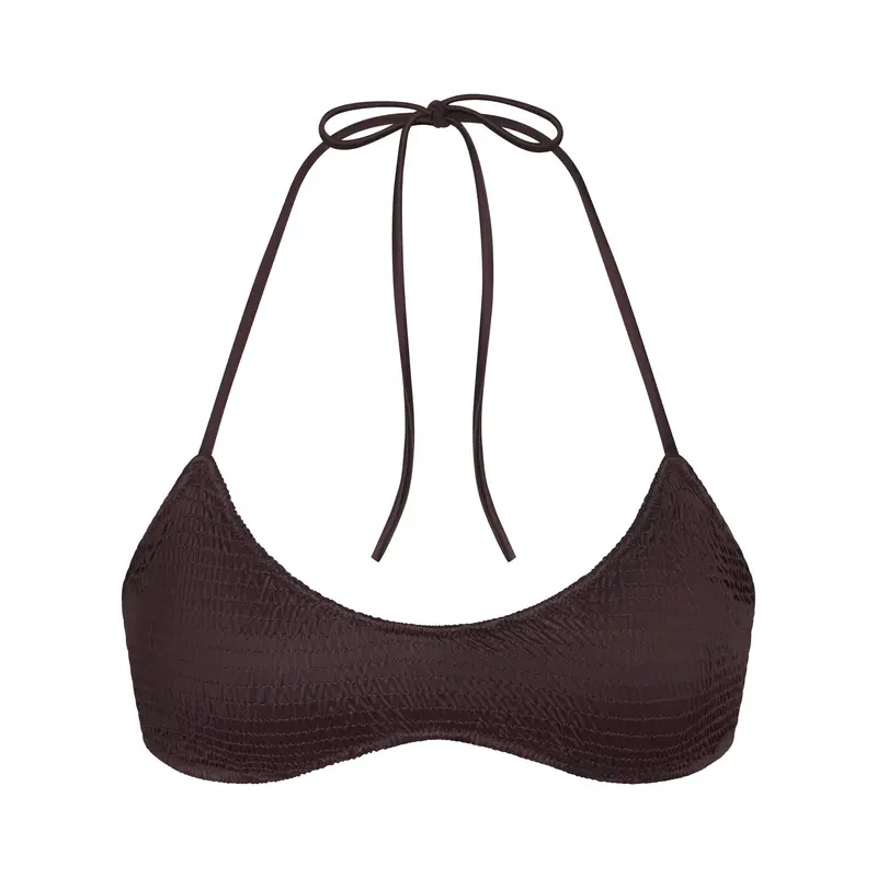 SKIMS SATIN SWIM SMOCKED SCOOP BIKINI TOP