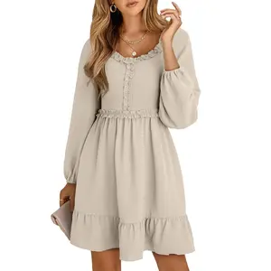 Dokotoo Womens Dresses 2026 Long Sleeve Empire Waist Ruffle Smocked Casual Mini Dress