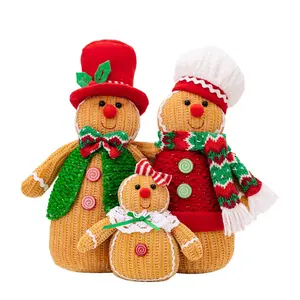3-Piece Plush Gingerbread Man Figures with Hat & Scarf - Christmas Gingerbread Man Doll Ornament & Home Decorations