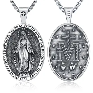 Virgin Mary Necklace S925 Jewelry Miraculous Medal Pendant Necklace Gifts for Women Men Anniversary Graduation Christmas Birthday Valentine's Day Mothers Day Religion Faith 130