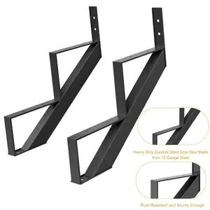 2 Pack Heavy Duty Steel Stair Stringers, 2-Step Metal Stair Riser for Outdoor Deck Porch Steps, Rustproof & 600LBS Load Capacity