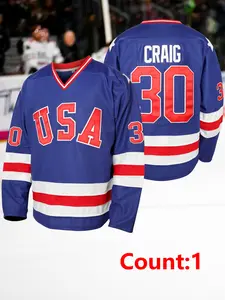 Men's Letter Embroidered Hockey Jersey, Vintage Loose V Neck Long Sleeve Sports Training Top, All Seasons Fitted H Type, Ice Hockey Sweatshirt