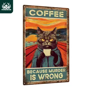 Coffee Cat Letter Pattern Metal Tin Sign, 1 Count Vintage Plaque Wall Art Decor for Home Living Room Kitchen Cafe, Wall Decor, Home Office Decor, Vintage Garage Signs