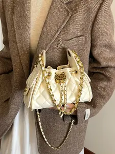 2026 New Drawstring Bucket Bag, Small Charming Hobo Bag, Underarm Shoulder Handbag, Bohemian Style, PU Leather, All Seasons
