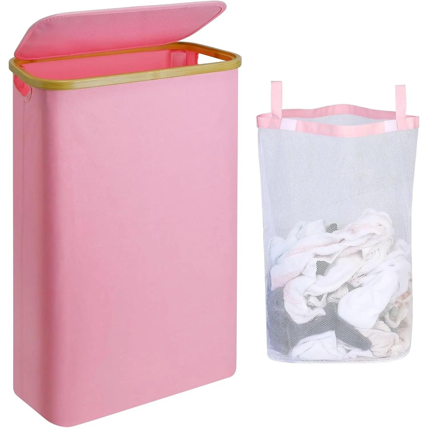 Pink Hamper Pink Laundry Basket - 60L Slim Laundry Hamper with Lid, Cute Hamper Girls Laundry Basket for Bedroom, Slim Girls Laundry Hamper with  Handle, Ideal for Valentine's Day