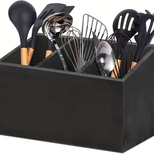 Desktop Wooden Cutlery Rack, Farmhouse Style Kitchen Utensil Decor, Three-Tier, Elegant Tabletop Organizer, Durable Wood Material
