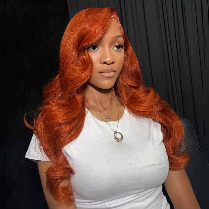 13x4 Hd Transparent Lace Front Wigs Body Wave Sunset Orange Wig Pre Plucked 350 Colored Lace Frontal Wigs For Women Girls 180% Density Can Be Restyled