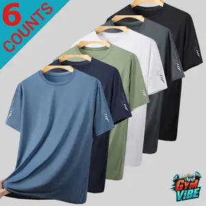 Men's 6-Pack Reflective Print Short Sleeve T-Shirt Set - Crew Neck Menswear Activewear, Quick-Dry Breathable Sports Clothes, Light Blue+Dark Blue+Green+White+Gray+Black Casual Tees for Gym & Night Runs