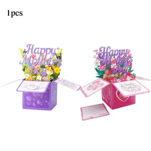 A single-pack of Happy Mother's Day greeting cards, Custom message card, featuring 3D engraved flower boxes and cards, includes envelope, the perfect gift for Mom with heartfelt wishes, Mothers Day Cards