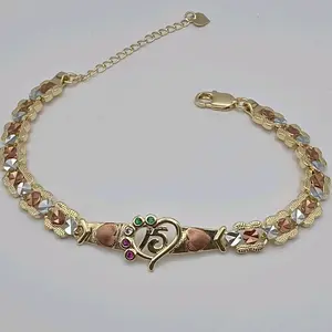15TH year's bracelet beautiful heart three colors Gold-plated  fashion style
