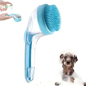 New 2 in 1 Pet Bath Brush with Built in Shampoo Dispenser Dog and Cat Grooming Massage Scrubber for Bathing Long and Short Haired Pets
