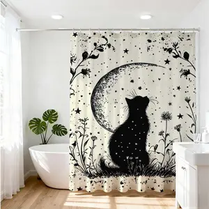 1pc Mystic Cat and Moon Bath Curtain for Stylish Home Bathroom Design Renovation Decor Ideas