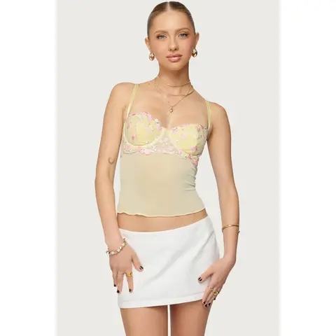 Embroidered Floral Sheer Bra Top