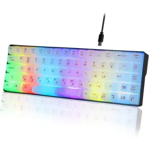 P-KBB01     Mini 60% Gaming Keyboard, Rainbow RGB Backlit 68 Keys Small Compact Keyboard, Transparent USB Wired Gaming Keyboards for Windows Laptop PC Mac Xbox PS4 PS5 Gamer