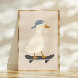Silly Goose Print, Silly Goose Wall Art Print, Boy Nursery Decor, Toddler Boy Art, Farm Animal, Skateboard, Kids Room, Cottage Core Decor, UNFRAMED